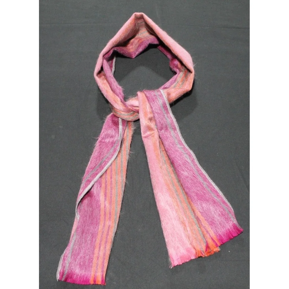 Shupaca Alpaca Wool Scarf Pink Gray Orange Striped Handmade Wrap Ecuador